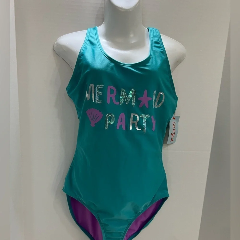 Cat & Jack Kids Mermaid Party Swimsuit - Teal and Purple